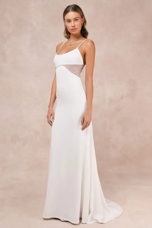 Euphoric Eloquence White Sheer Mesh Pearl Sleeveless Maxi Dress sold by Lulus