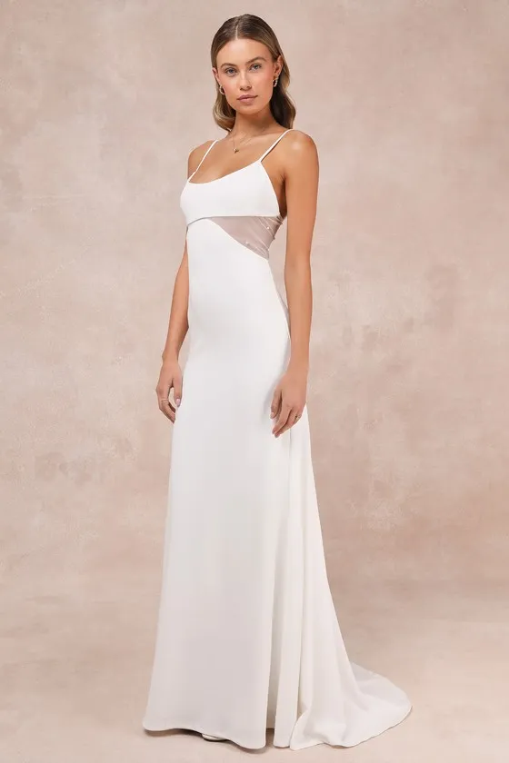 Euphoric Eloquence White Sheer Mesh Pearl Sleeveless Maxi Dress sold by Lulus