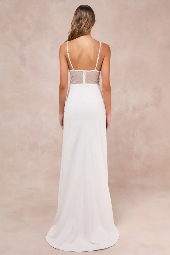 Euphoric Eloquence White Sheer Mesh Pearl Sleeveless Maxi Dress sold by Lulus product image thumbnail 2
