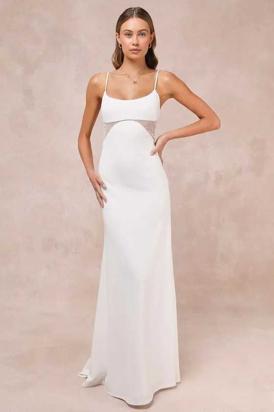 Euphoric Eloquence White Sheer Mesh Pearl Sleeveless Maxi Dress sold by Lulus product image thumbnail 4