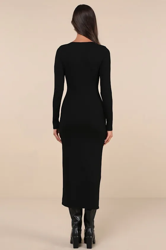 Trendsetting Desire Black Ribbed Jersey Knit Lace-Up Midi Dress sold by Lulus product image thumbnail 3