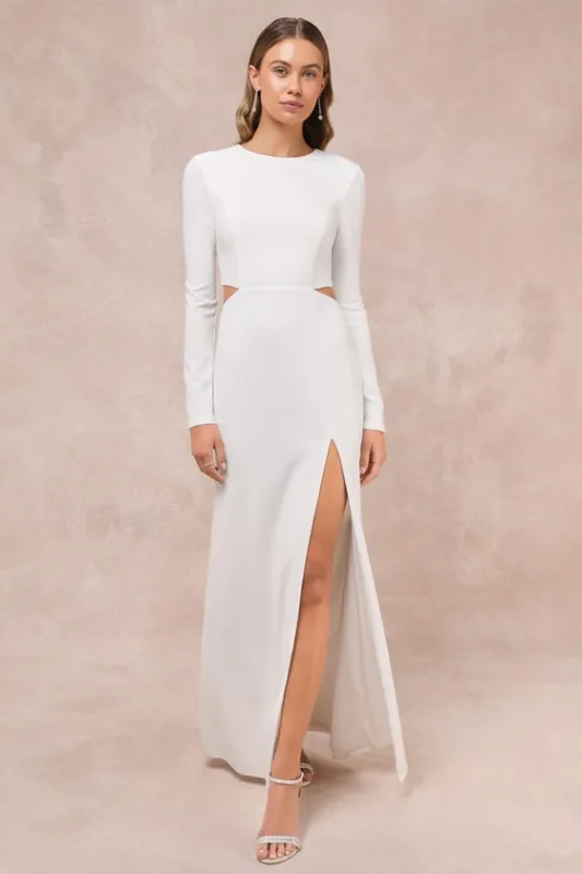 Going for the Wow White Long Sleeve Cutout Maxi Dress sold by Lulus