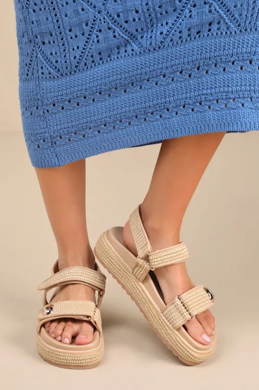 Porter Natural Raffia Flatform Sandals sold by Lulus