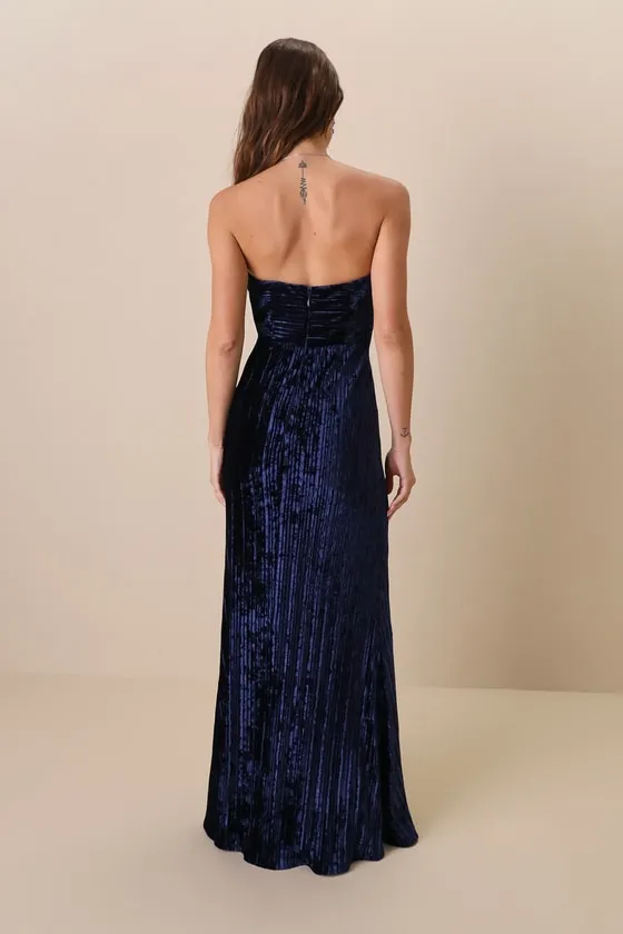 Classy Sensation Navy Blue Velvet Pleated Strapless Maxi Dress sold by Lulus product image thumbnail 3