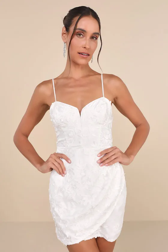 Immense Elegance White Floral Embroidered Bustier Mini Dress sold by Lulus