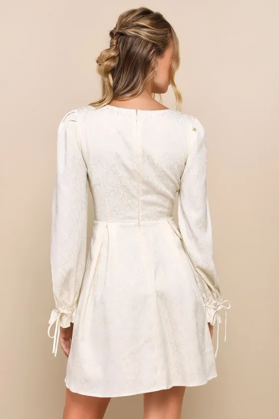 Elegant Adoration Cream Floral Jacquard Long Sleeve Mini Dress sold by Lulus product image thumbnail 3