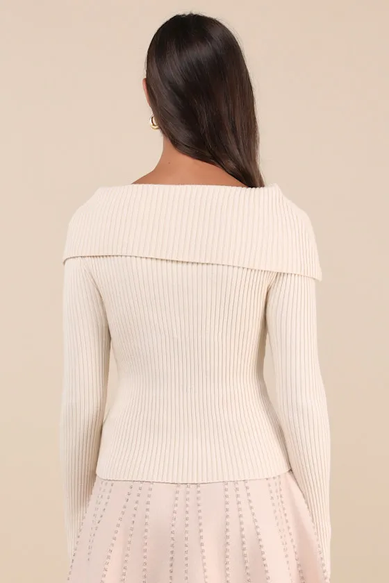Chic Outcome Cream Ribbed Knit Collared Sweater Top sold by Lulus product image thumbnail 2