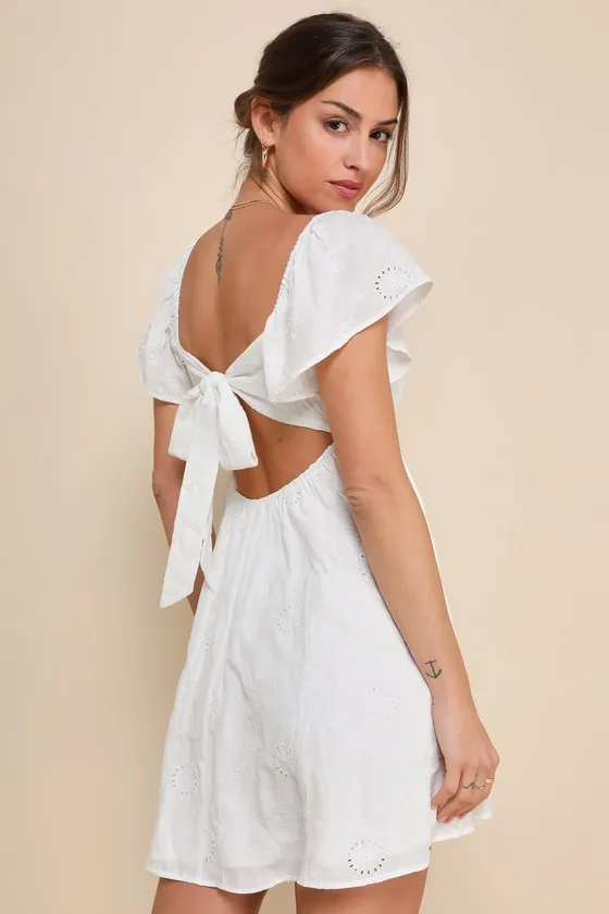 Heavenly Cutie White Embroidered Tie-Back Mini Dress sold by Lulus product image thumbnail 2