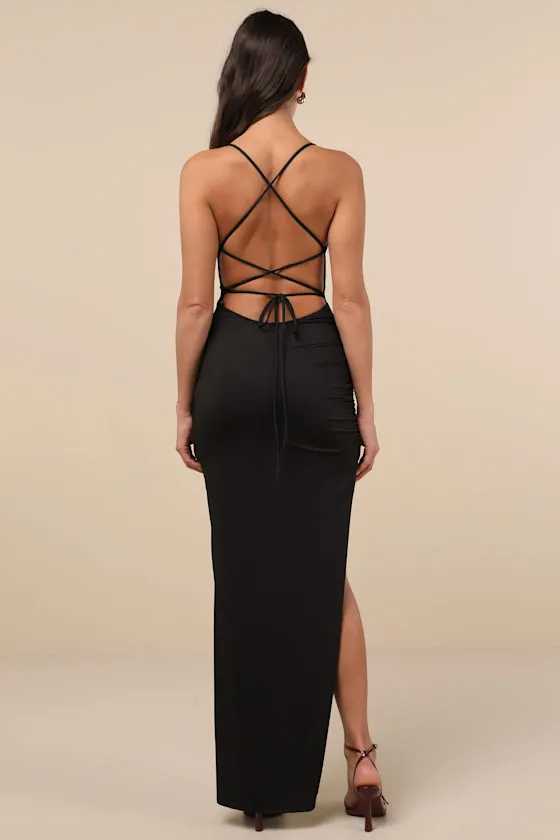 Stunning Perception Black Slinky Lace-Up Maxi Dress sold by Lulus product image thumbnail 2