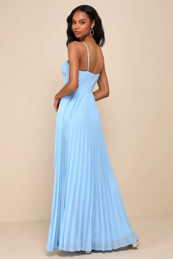 Admirable Elegance Light Blue Pleated Bustier Maxi Dress sold by Lulus product image thumbnail 2