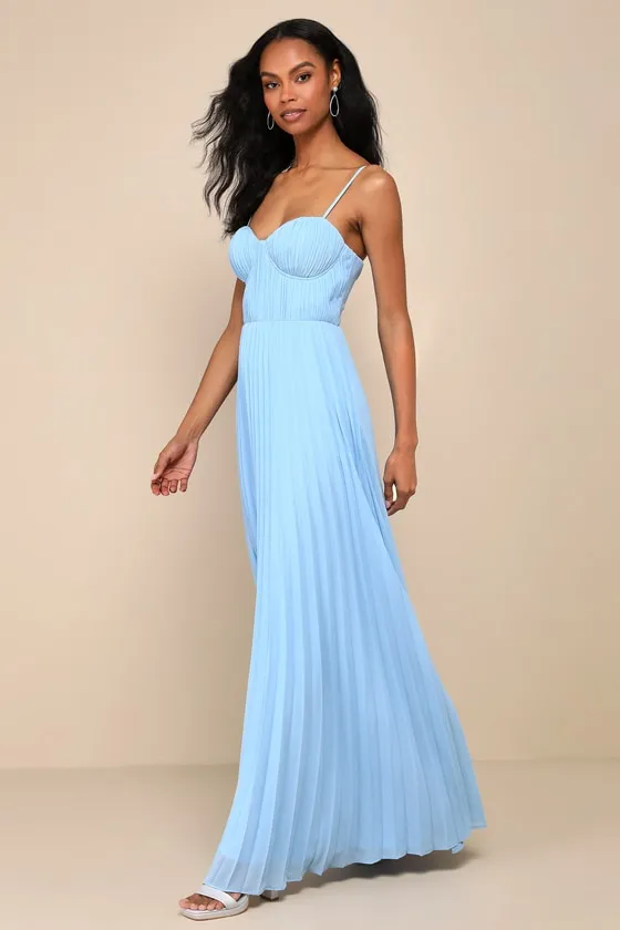 Admirable Elegance Light Blue Pleated Bustier Maxi Dress sold by Lulus product image thumbnail 3