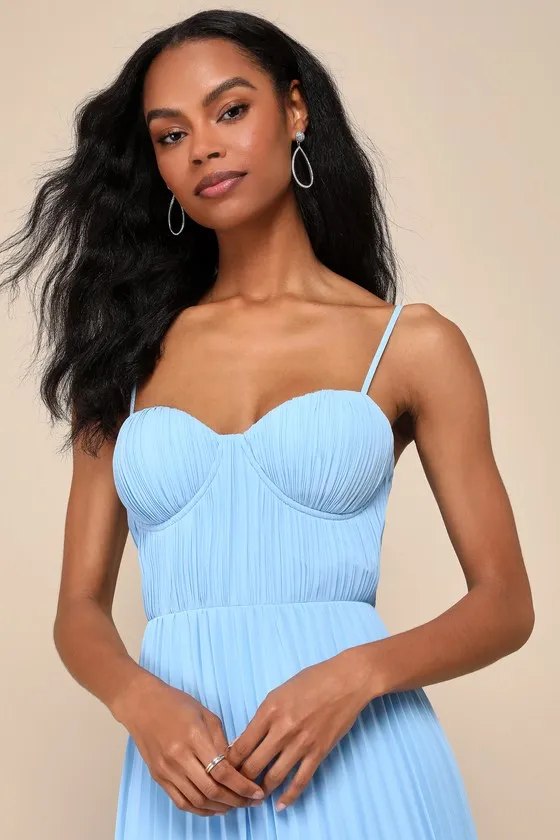 Admirable Elegance Light Blue Pleated Bustier Maxi Dress sold by Lulus product image thumbnail 4