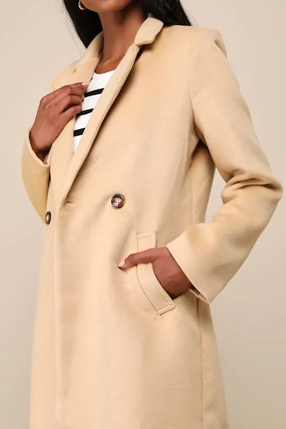Harriet Long Double-Breasted Tan Coat sold by Lulus product image thumbnail 4