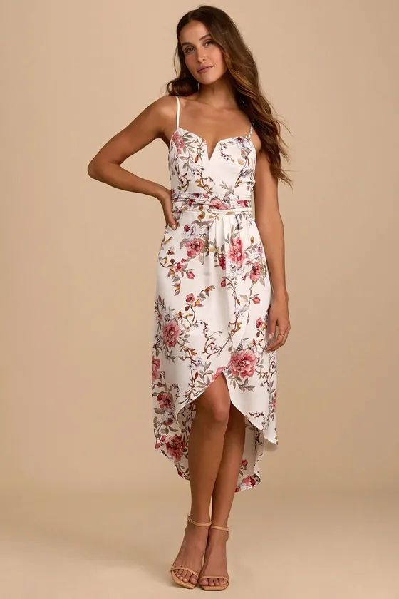 My Favorite Day Ivory Floral Print Tulip Skirt Midi Dress sold by Lulus