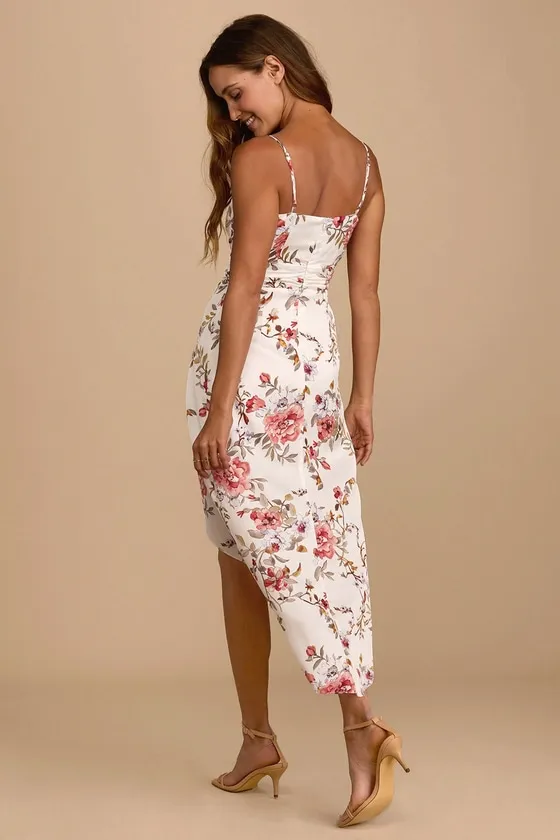My Favorite Day Ivory Floral Print Tulip Skirt Midi Dress sold by Lulus product image thumbnail 4