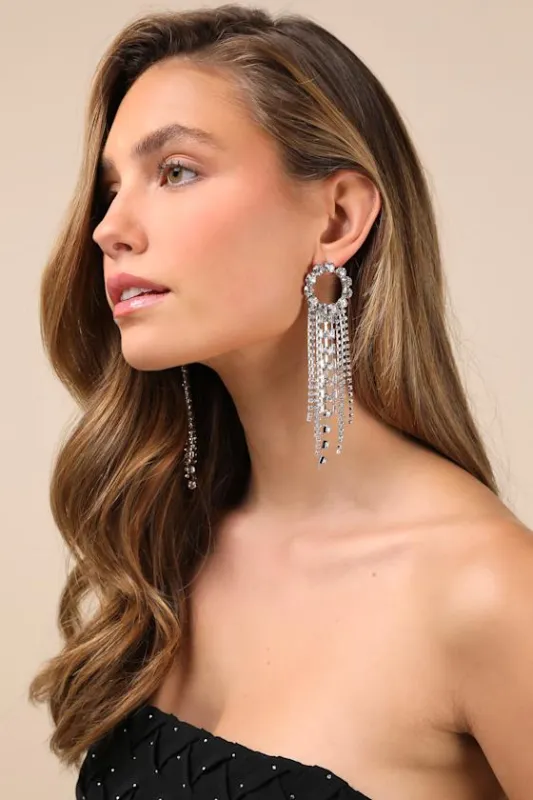 Oscar Silver Rhinestone Statement Earrings sold by Lulus