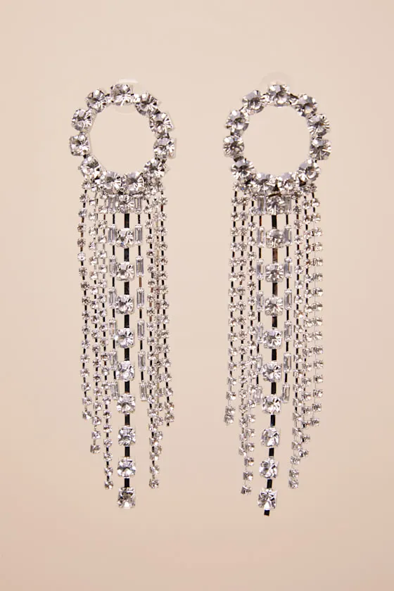 Oscar Silver Rhinestone Statement Earrings sold by Lulus product image thumbnail 2
