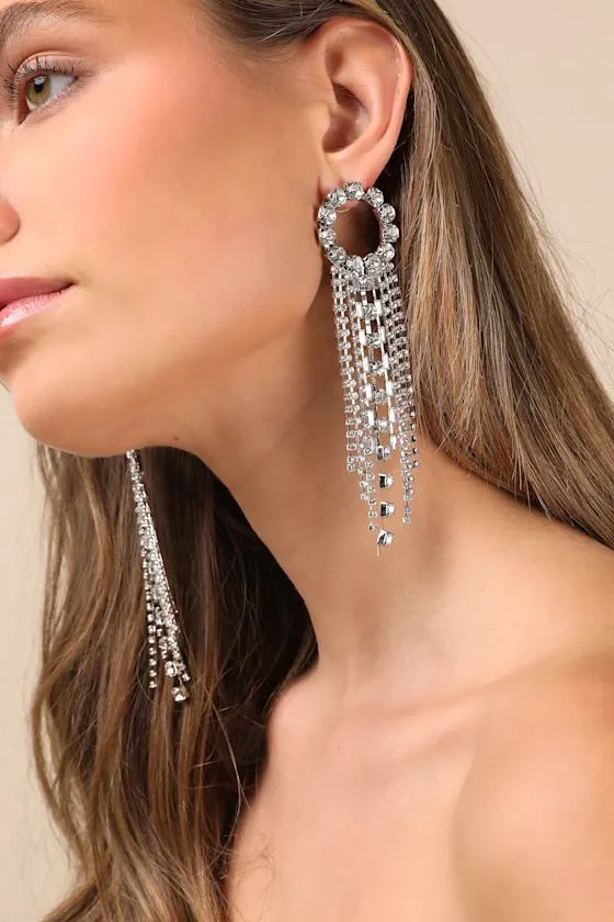 Oscar Silver Rhinestone Statement Earrings sold by Lulus product image thumbnail 3