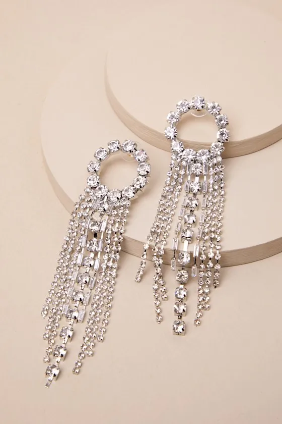 Oscar Silver Rhinestone Statement Earrings sold by Lulus product image thumbnail 4