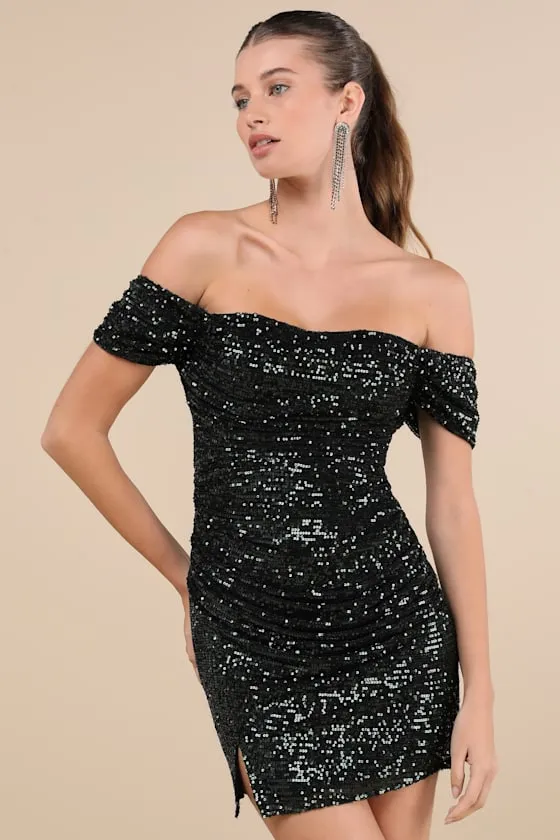 Glittering Attitude Emerald Sequin Off-the-Shoulder Mini Dress sold by Lulus