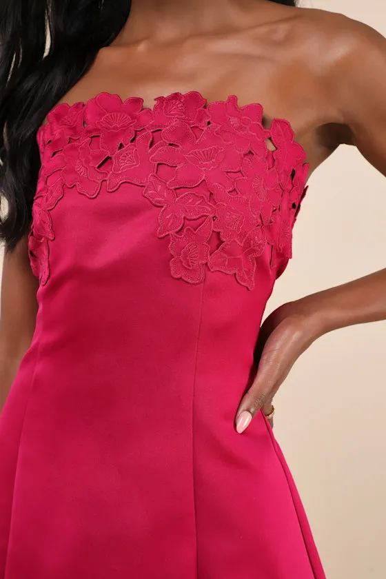 Unforgettable Icon Magenta Satin Strapless Floral Mini Dress sold by Lulus product image thumbnail 4