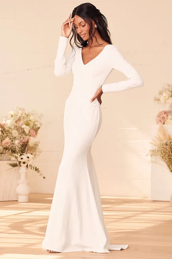 Feeling of Forever White Long Sleeve Mermaid Maxi Dress sold by Lulus
