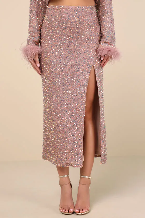 Sparkling Behavior Mauve Pink Sequin High-Rise Midi Skirt sold by Lulus product image thumbnail 2