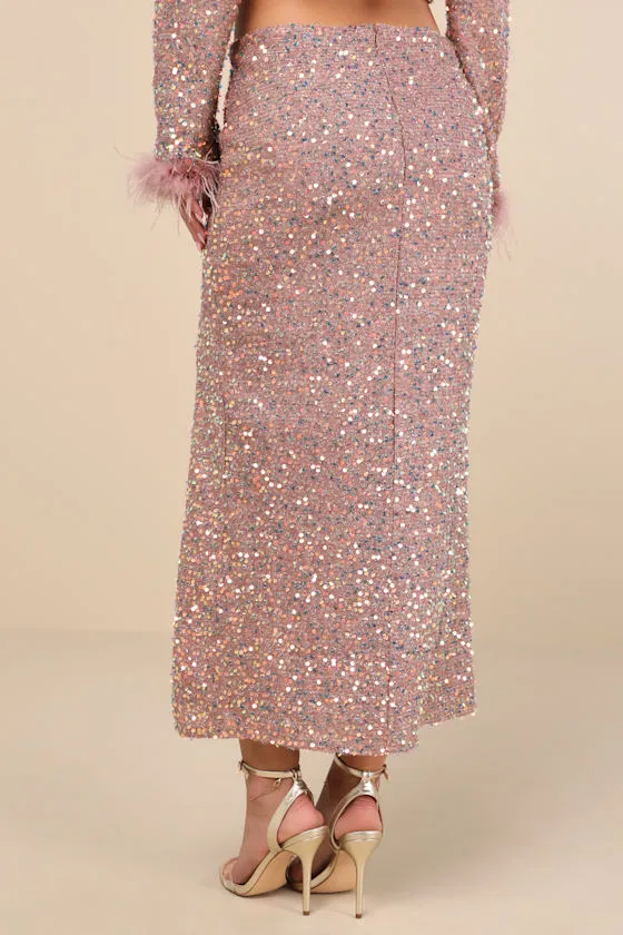 Sparkling Behavior Mauve Pink Sequin High-Rise Midi Skirt sold by Lulus product image thumbnail 3