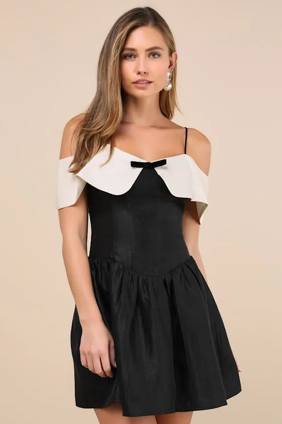 Upscale Desire Black Contrast Off-the-Shoulder Mini Dress sold by Lulus product image thumbnail 3
