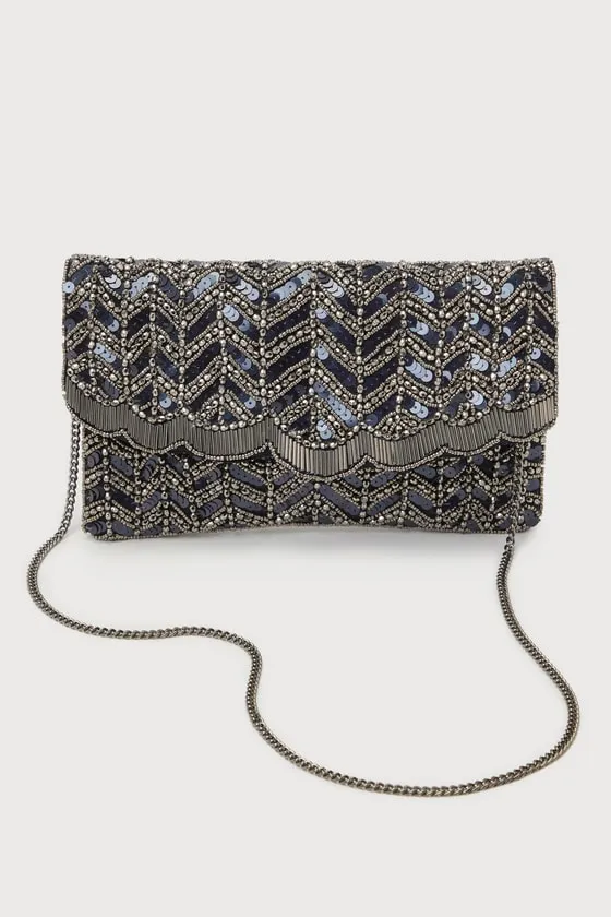 Deluxe Aesthetic Black Sequin Beaded Scalloped Clutch sold by Lulus product image thumbnail 2