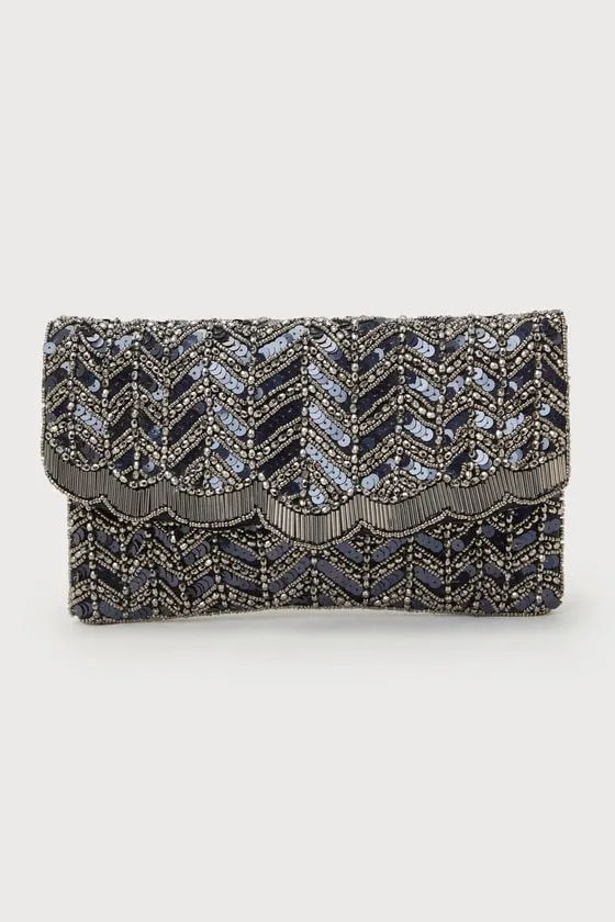 Deluxe Aesthetic Black Sequin Beaded Scalloped Clutch sold by Lulus product image thumbnail 3