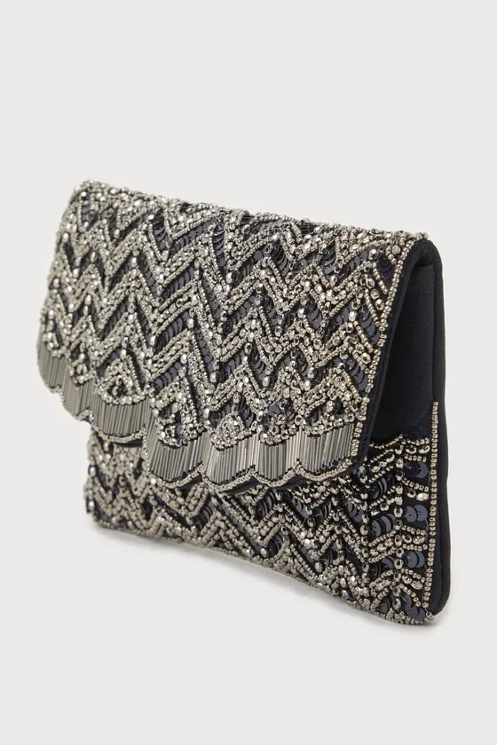 Deluxe Aesthetic Black Sequin Beaded Scalloped Clutch sold by Lulus product image thumbnail 4