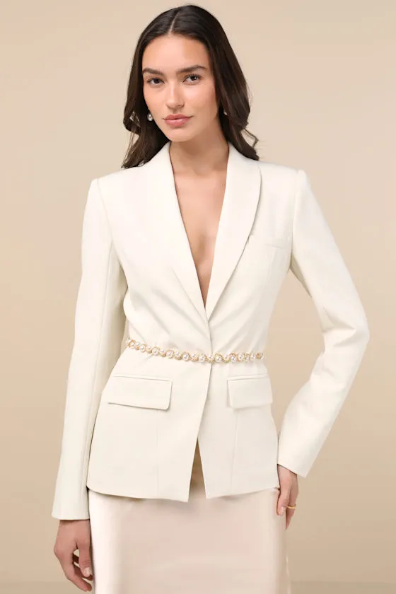 Luxe Guarantee Gold Pearl Chain Belt sold by Lulus