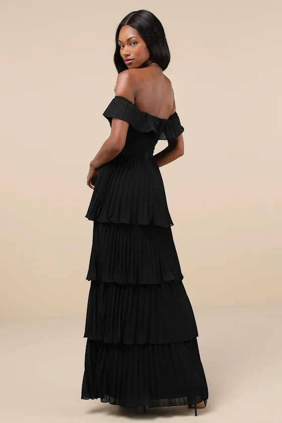 Always Remarkable Black Pleated Off-the-Shoulder Maxi Dress sold by Lulus product image thumbnail 2