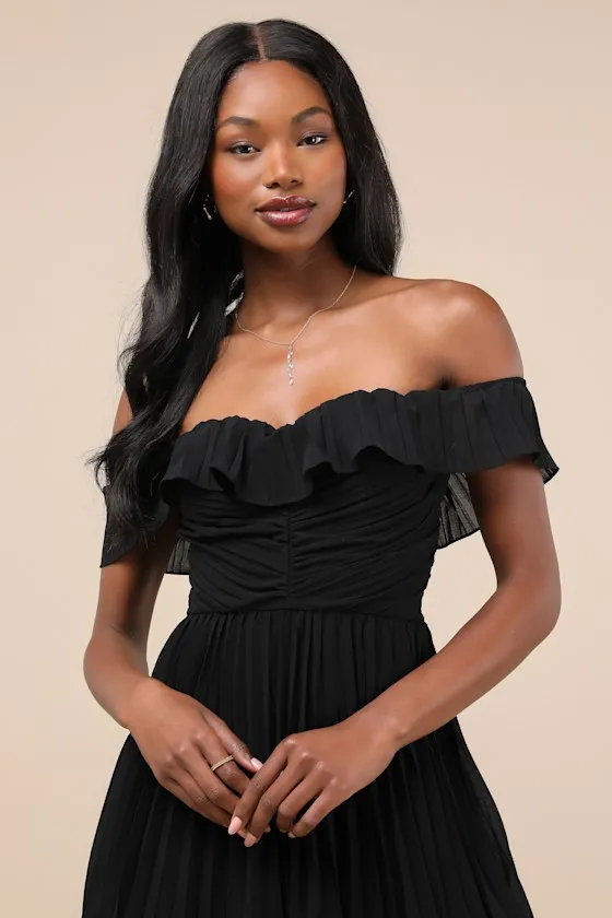 Always Remarkable Black Pleated Off-the-Shoulder Maxi Dress sold by Lulus product image thumbnail 3