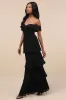Always Remarkable Black Pleated Off-the-Shoulder Maxi Dress sold by Lulus