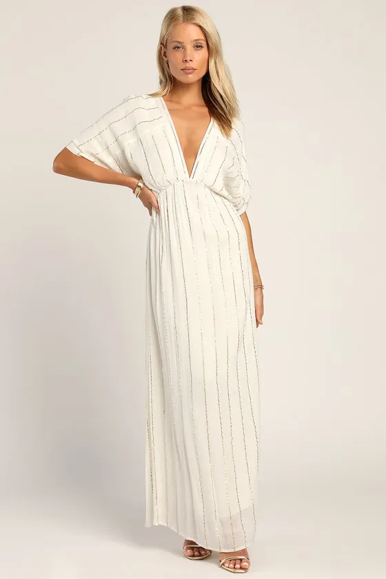 Goddess Vibes Ivory Gold Striped Dolman Sleeve Maxi Dress sold by Lulus product image thumbnail 2