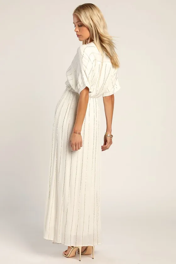 Goddess Vibes Ivory Gold Striped Dolman Sleeve Maxi Dress sold by Lulus product image thumbnail 3
