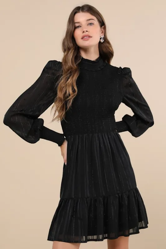 Heartful Romance Black Striped Smocked Long Sleeve Mini Dress sold by Lulus