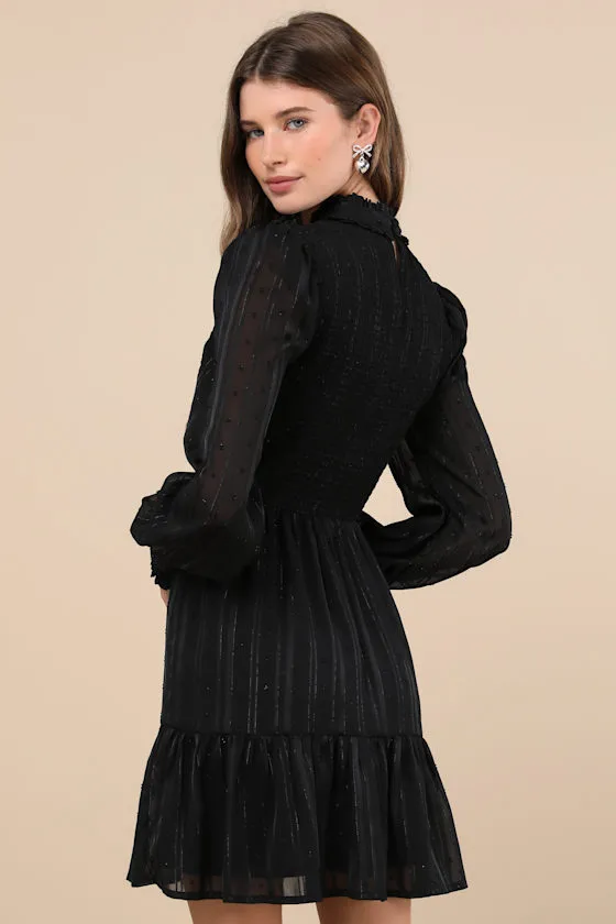 Heartful Romance Black Striped Smocked Long Sleeve Mini Dress sold by Lulus product image thumbnail 2