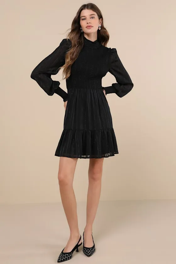 Heartful Romance Black Striped Smocked Long Sleeve Mini Dress sold by Lulus product image thumbnail 3