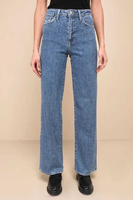 Cool Influence Medium Wash Denim High-Rise Wide-Leg Jeans sold by Lulus product image thumbnail 2
