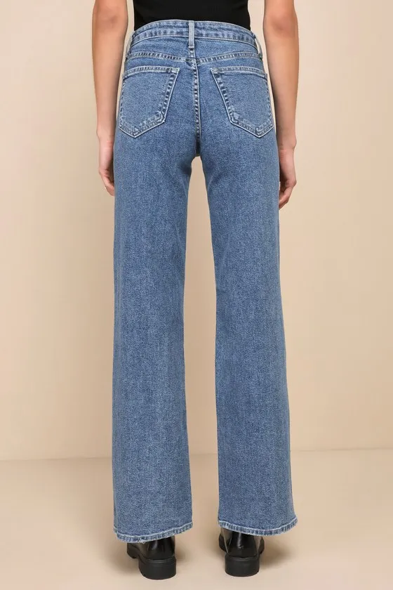 Cool Influence Medium Wash Denim High-Rise Wide-Leg Jeans sold by Lulus product image thumbnail 3