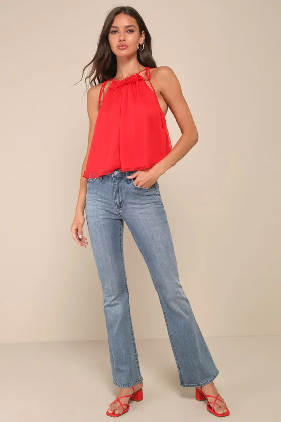 Beautiful Essence Red Chiffon Ruffled Tie-Strap Tank Top sold by Lulus product image thumbnail 3
