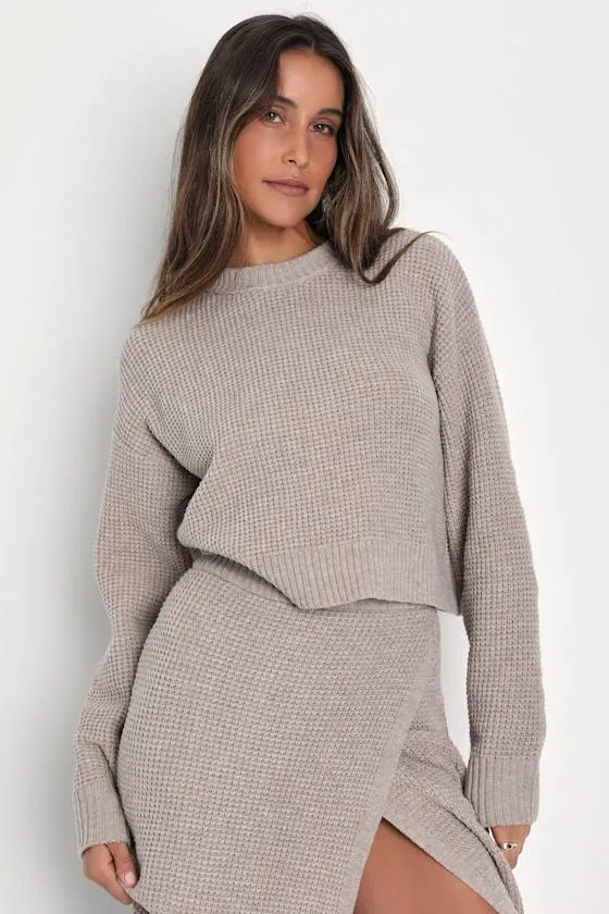 Autumn Sweetheart Beige Waffle Knit Two-Piece Sweater Dress sold by Lulus product image thumbnail 2