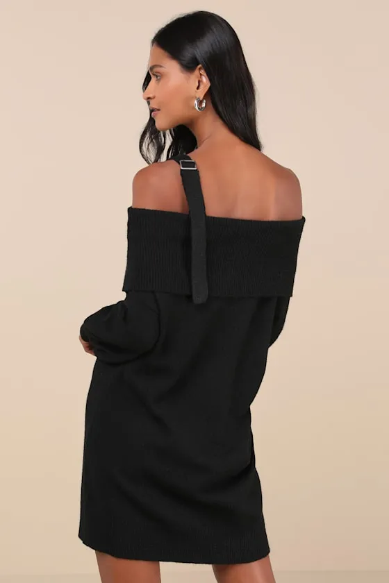 Elevated Comfort Black One-Shoulder Sweater Mini Dress sold by Lulus product image thumbnail 2