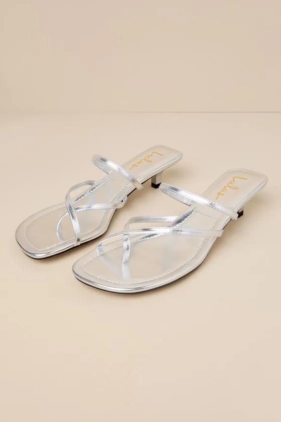 Gutherie Silver Strappy Kitten Heel Sandals sold by Lulus product image thumbnail 2