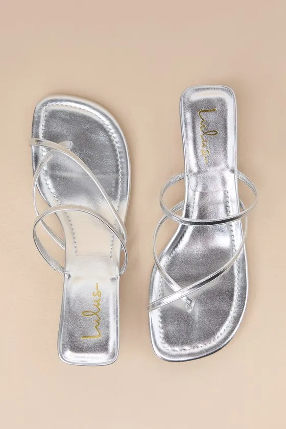 Gutherie Silver Strappy Kitten Heel Sandals sold by Lulus product image thumbnail 3