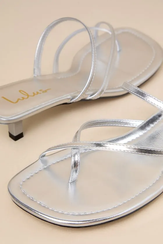 Gutherie Silver Strappy Kitten Heel Sandals sold by Lulus product image thumbnail 4