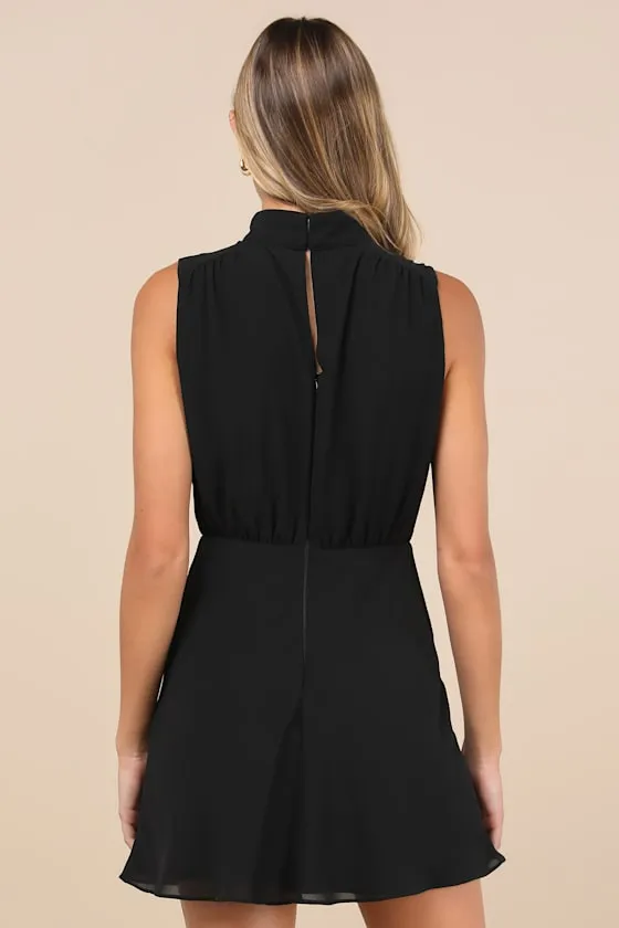 Classic Elegance Black Chiffon Sleeveless Mock Neck Mini Dress sold by Lulus product image thumbnail 2